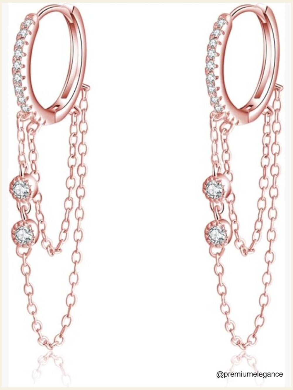 925 Sterling Silver CZ Chain Drop Hoop Earrings Dangle